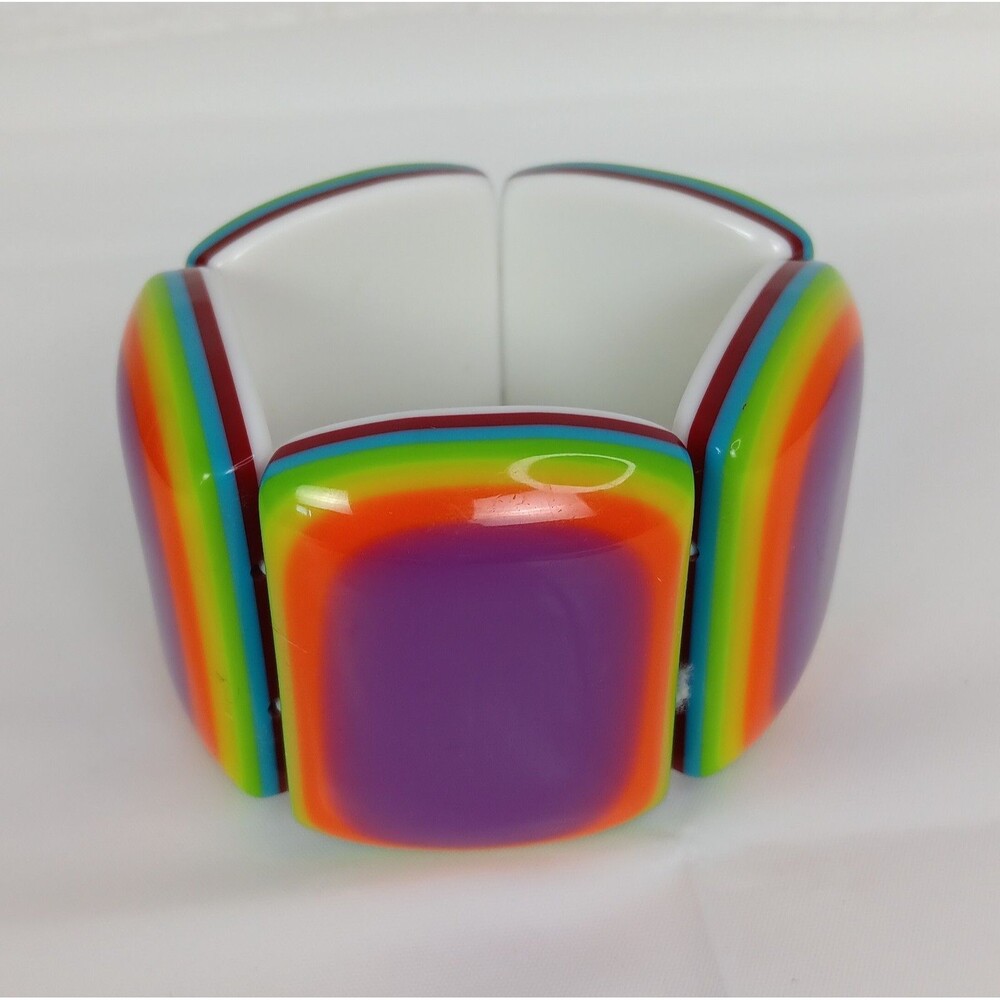 Marion Godard Chunky Laminated Layered Resin Bracelet Stretch Band Multi Colors